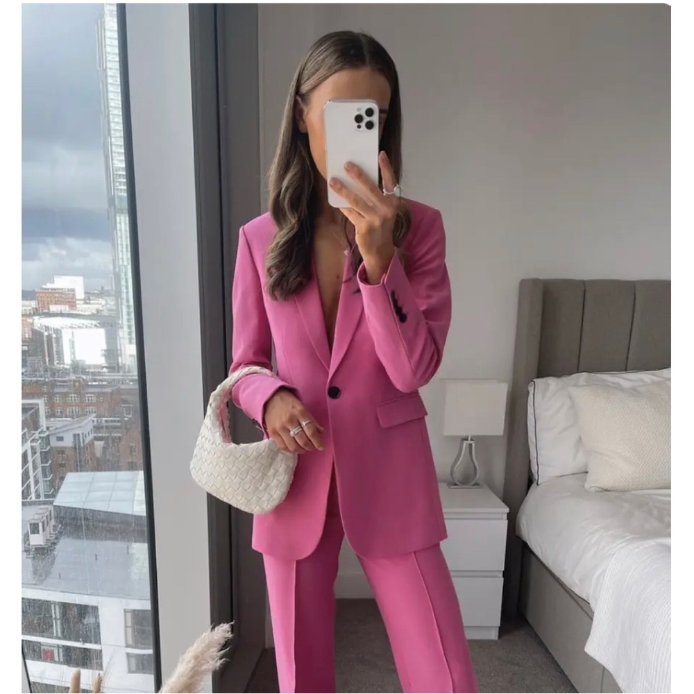 ZARA BUTTONED TAILORED PINK BLAZER